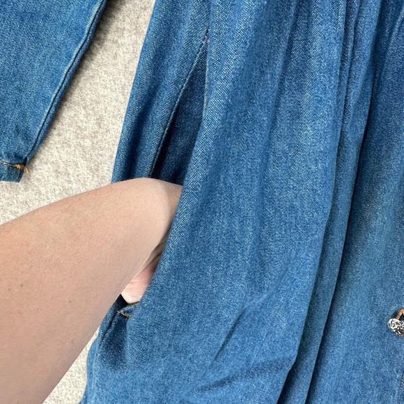 VTG Womens Studded Maxi Denim Dress Sz‎ LARGE Heart Buttons Long Sleeve V-Neck - Picture 6 of 11